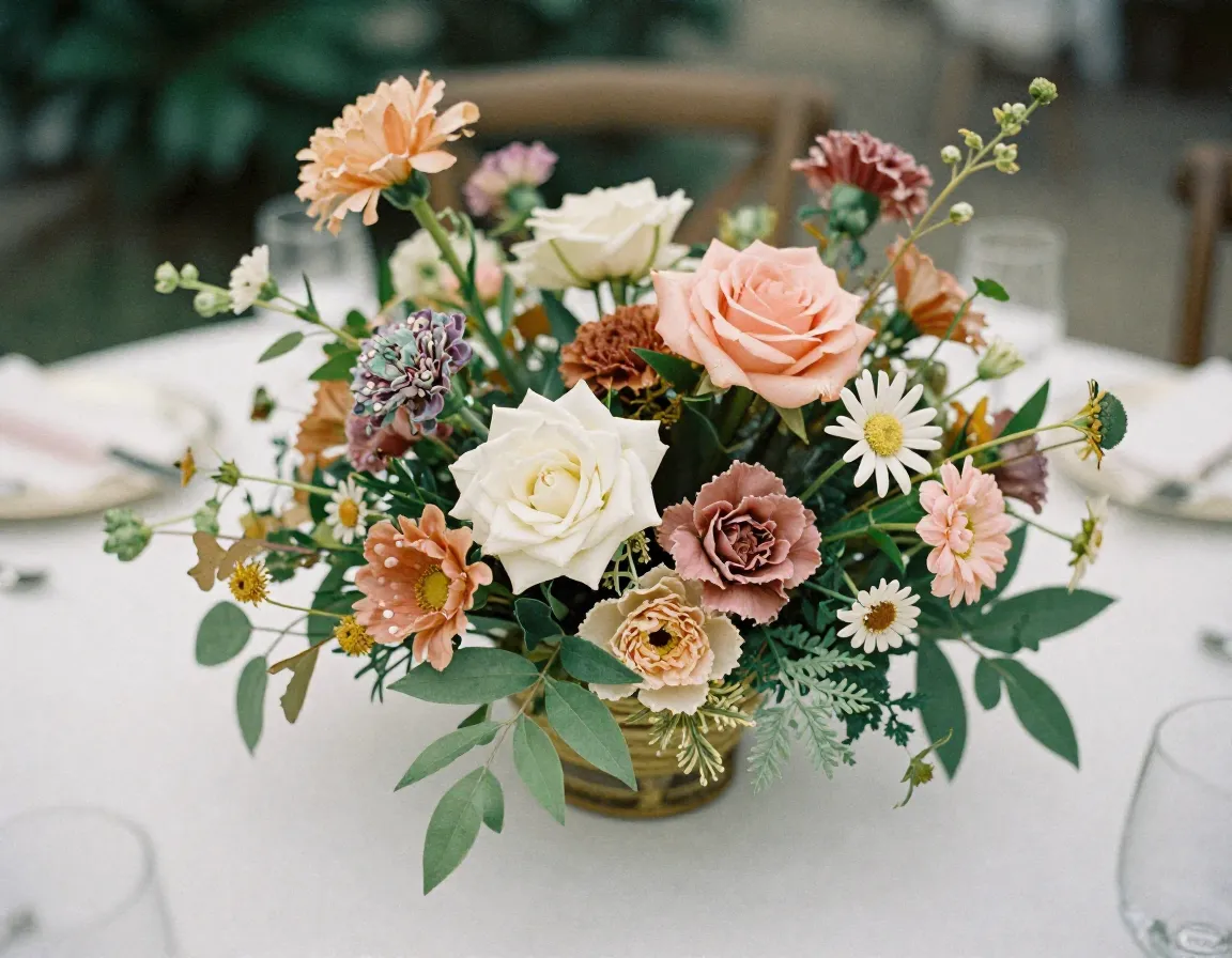 Decoración artesanal elegante con elementos hechos a mano, flores y detalles decorativos para celebraciones especiales en Cali